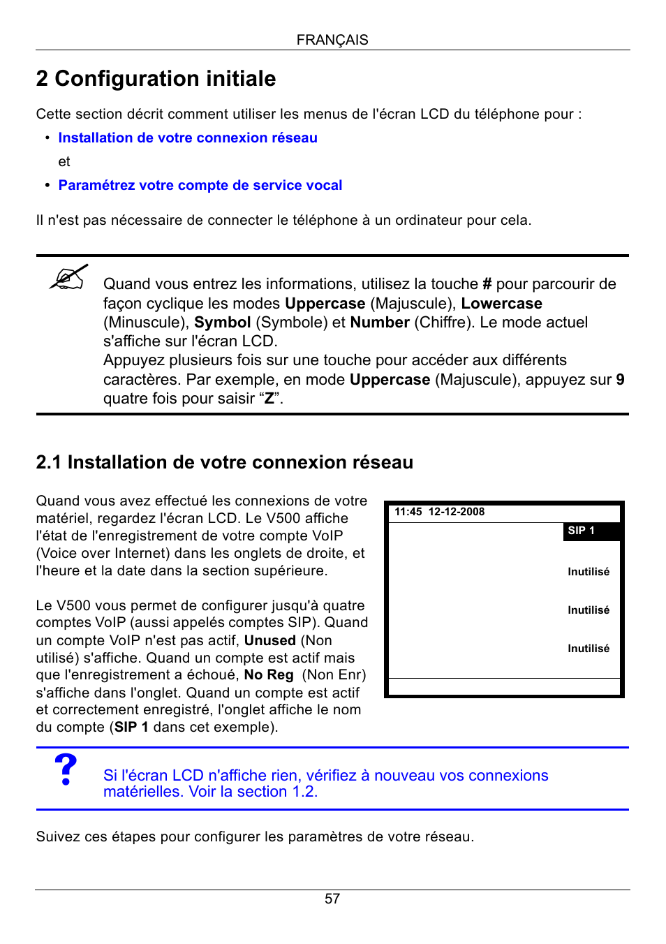 Zyxel, 2 configuration initiale | ZyXEL Communications V500-T1 User Manual | Page 57 / 154