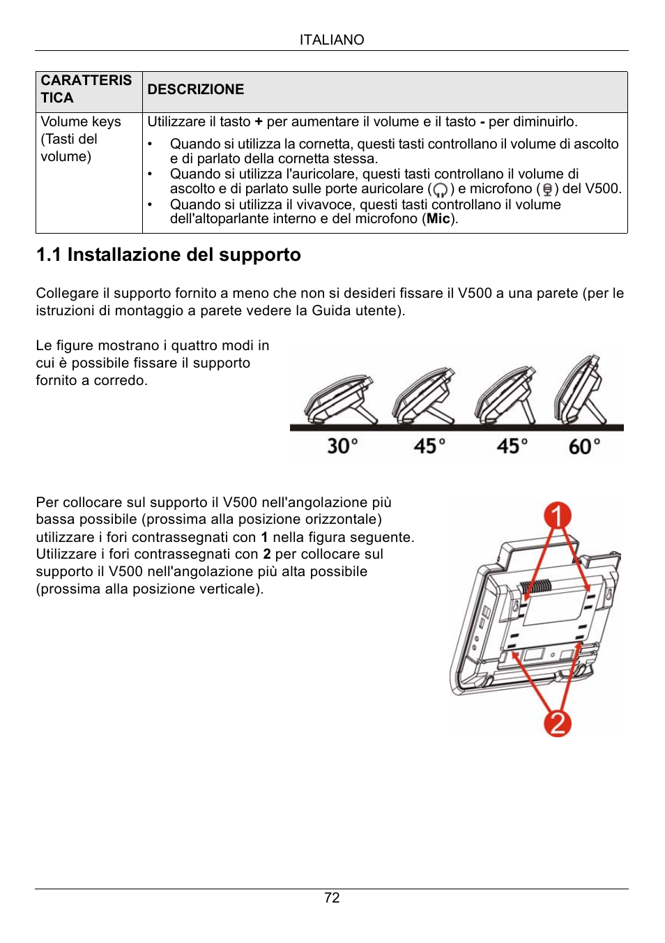 1 installazione del supporto | ZyXEL Communications V500-T1 User Manual | Page 72 / 154