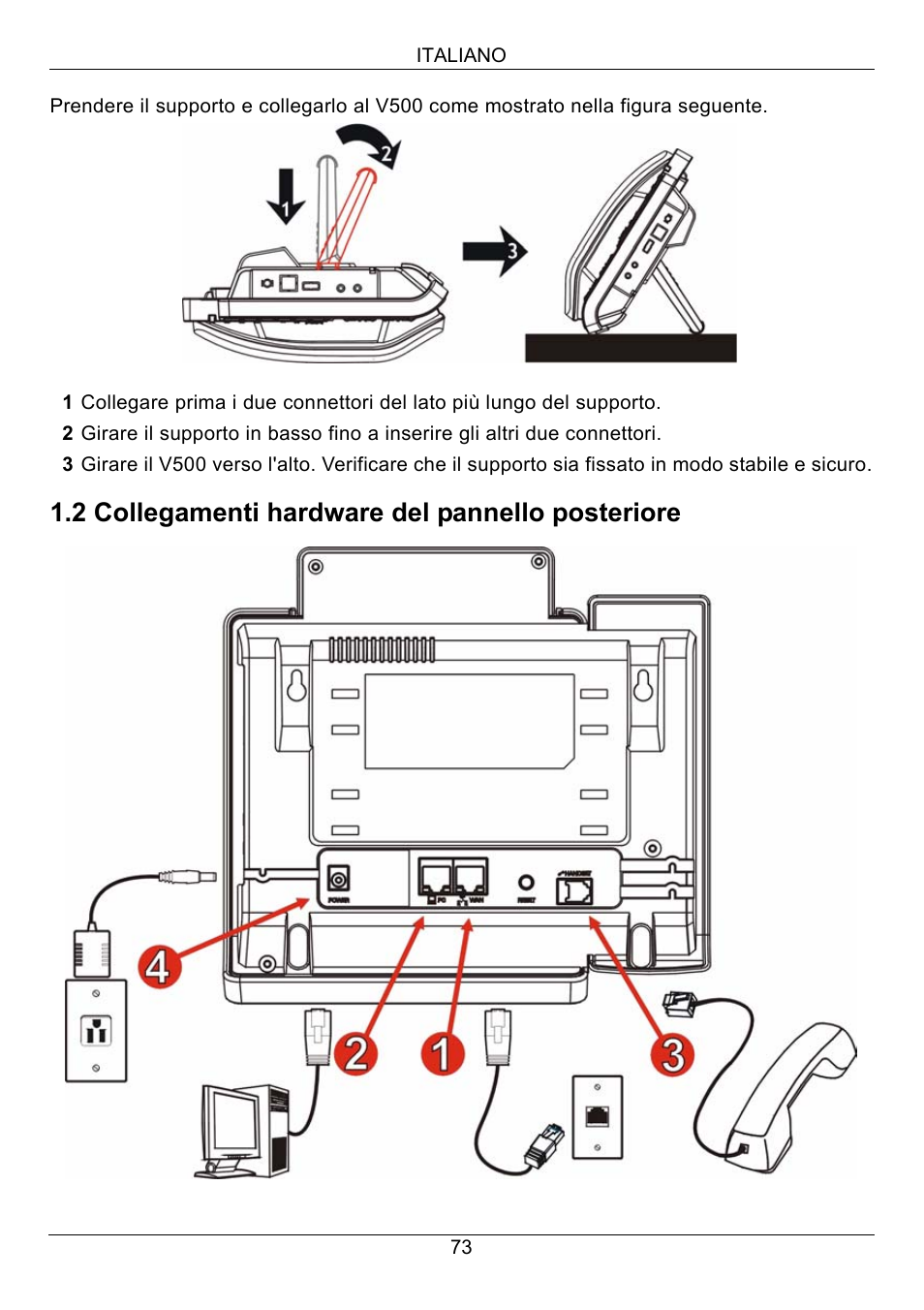 2 collegamenti hardware del pannello posteriore | ZyXEL Communications V500-T1 User Manual | Page 73 / 154