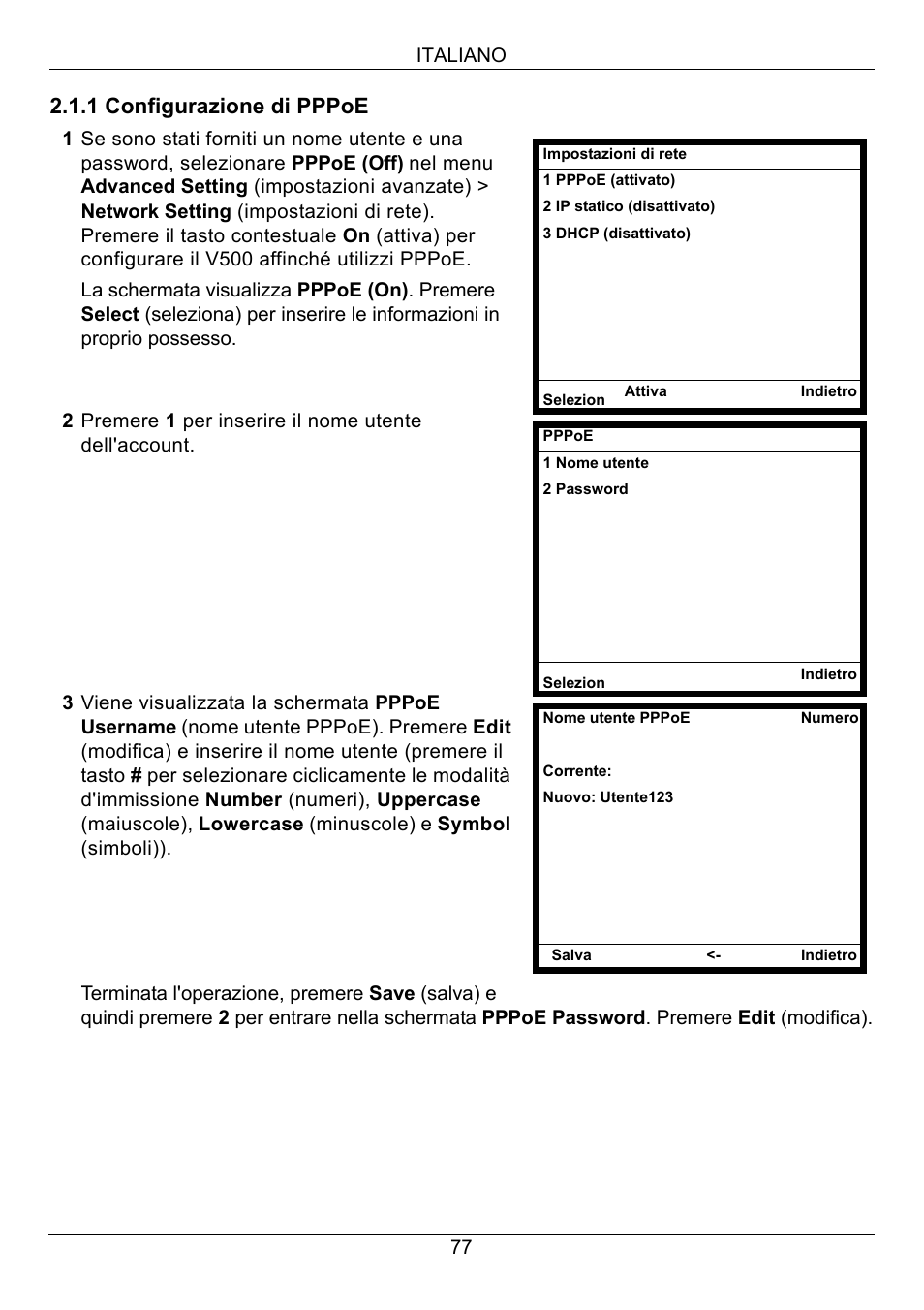 1 configurazione di pppoe | ZyXEL Communications V500-T1 User Manual | Page 77 / 154