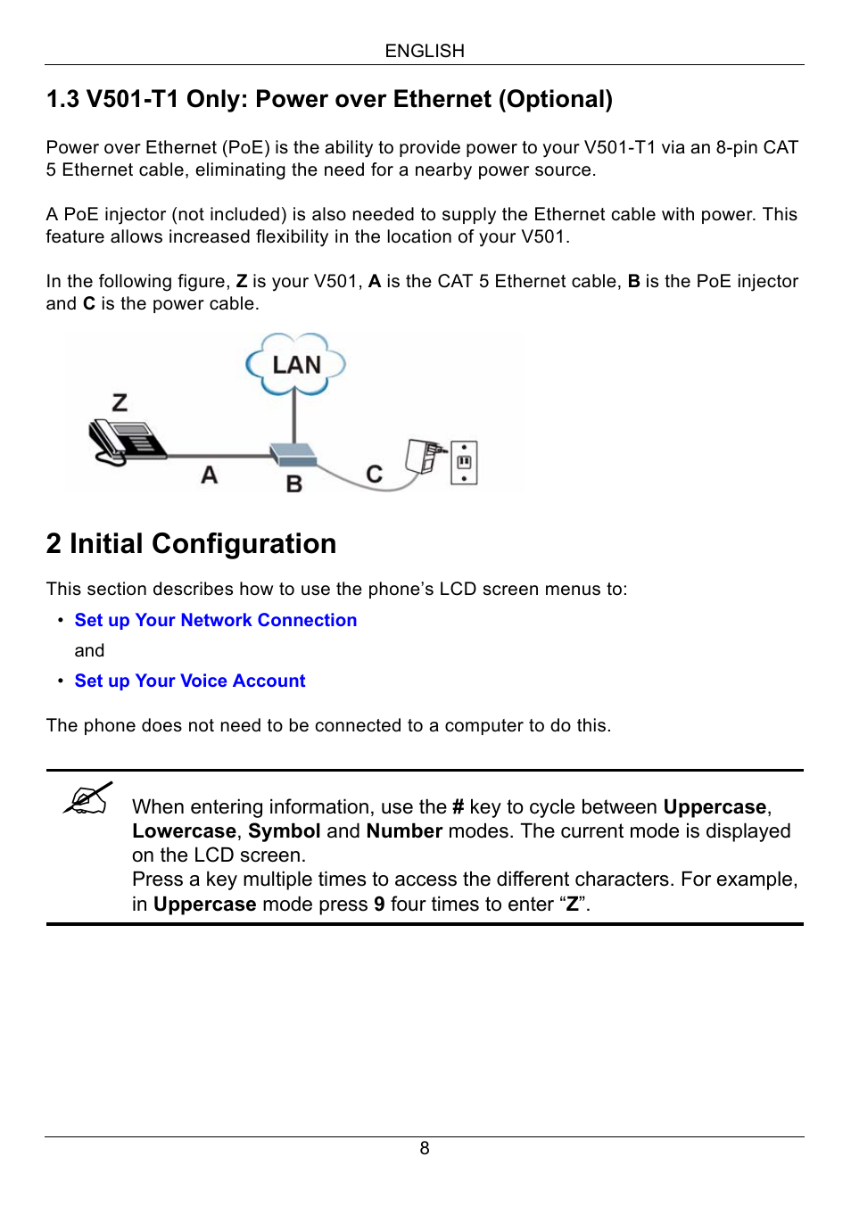 2 initial configuration | ZyXEL Communications V500-T1 User Manual | Page 8 / 154