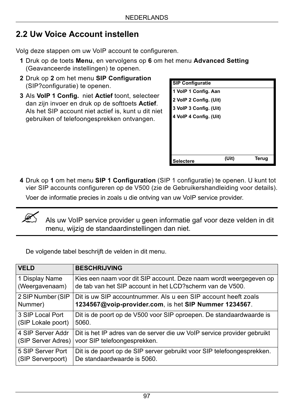 2 uw voice account instellen | ZyXEL Communications V500-T1 User Manual | Page 97 / 154