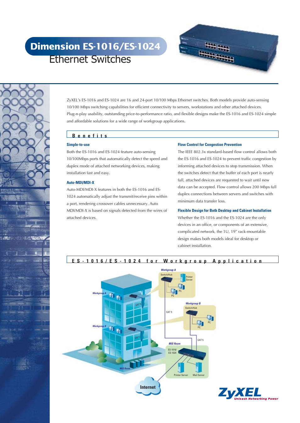ZyXEL Communications ETHERNET SWITCHES ES-1024 User Manual | 2 pages