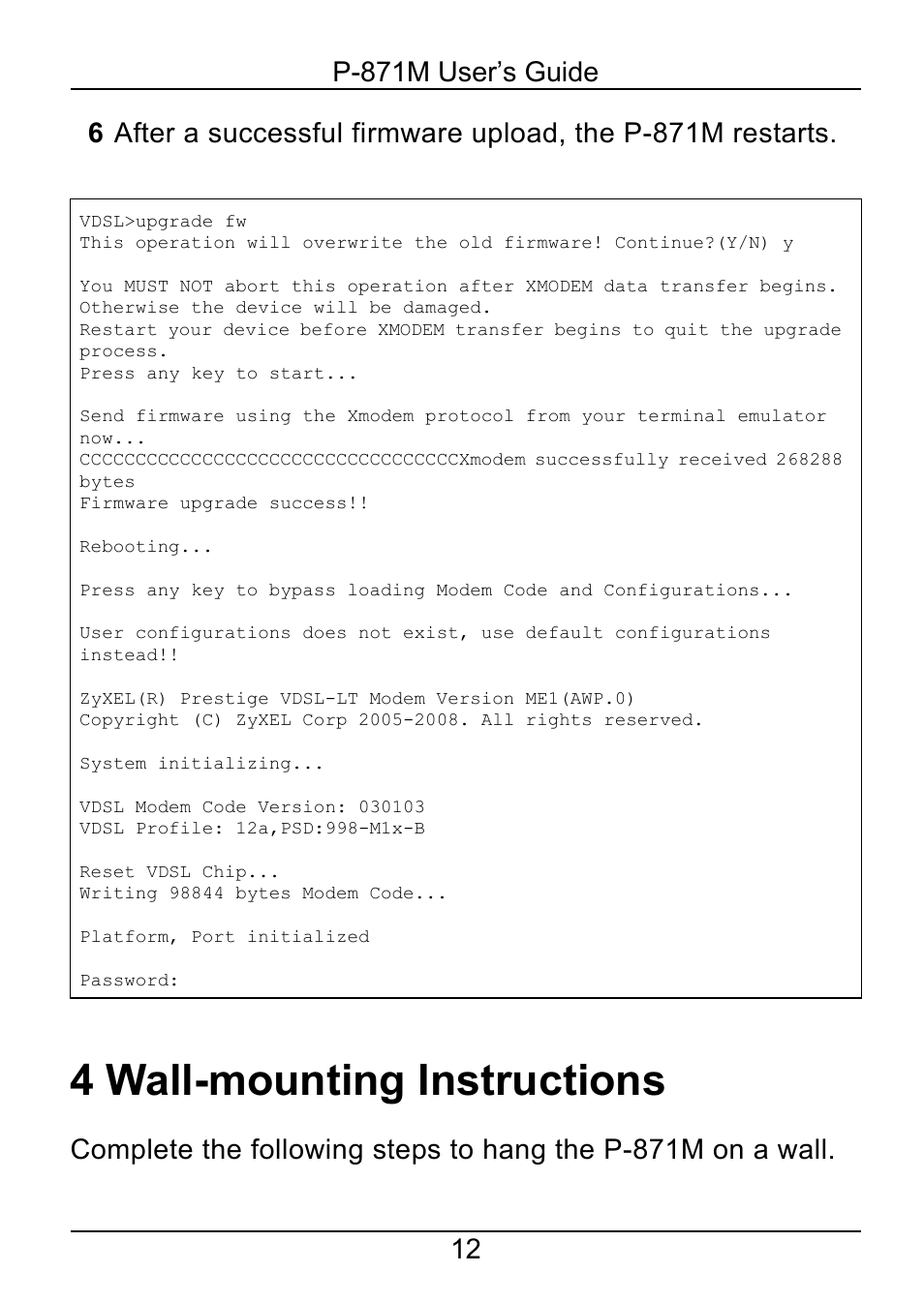 4 wall-mounting instructions | ZyXEL Communications P-871M User Manual | Page 12 / 26