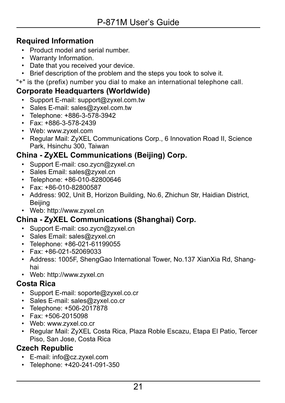 ZyXEL Communications P-871M User Manual | Page 21 / 26