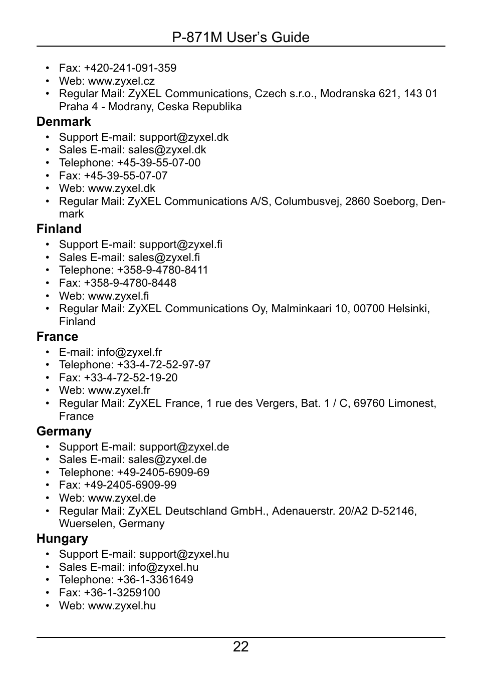 ZyXEL Communications P-871M User Manual | Page 22 / 26