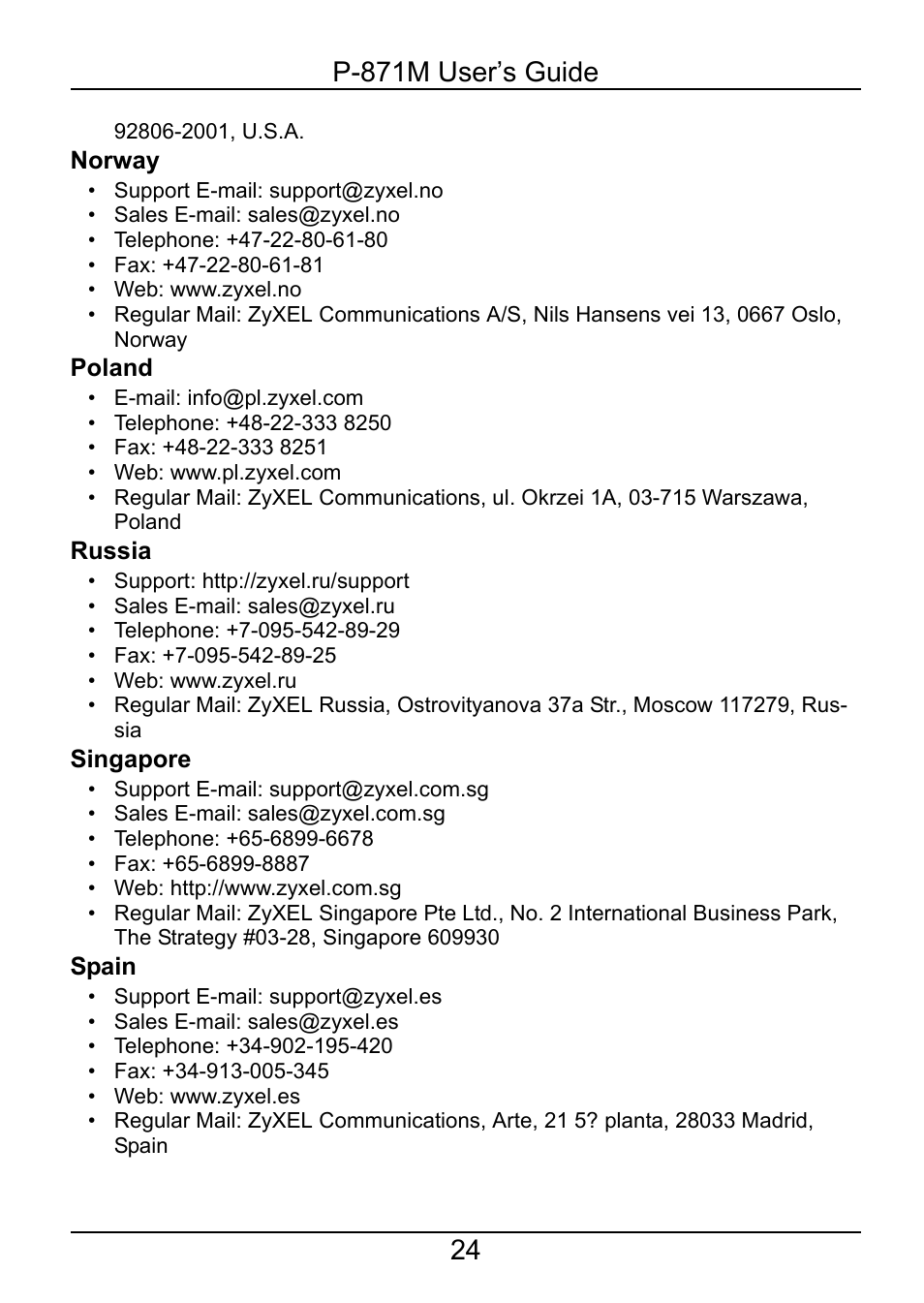 ZyXEL Communications P-871M User Manual | Page 24 / 26