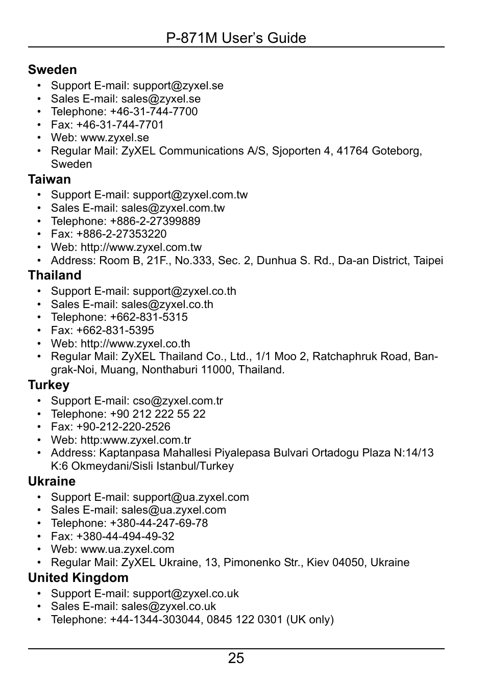 ZyXEL Communications P-871M User Manual | Page 25 / 26