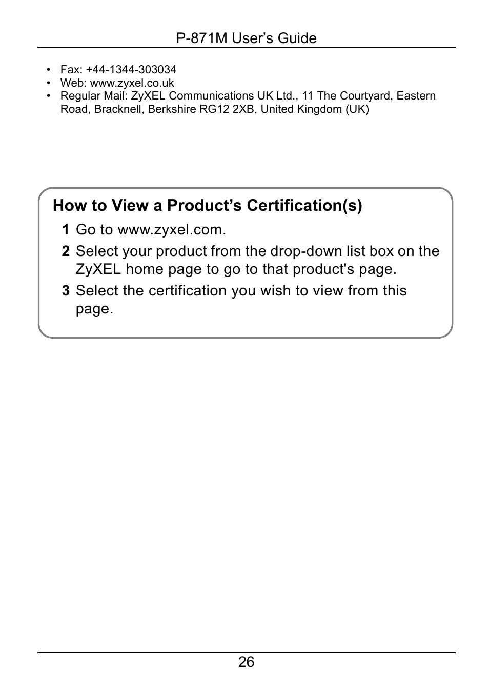 ZyXEL Communications P-871M User Manual | Page 26 / 26