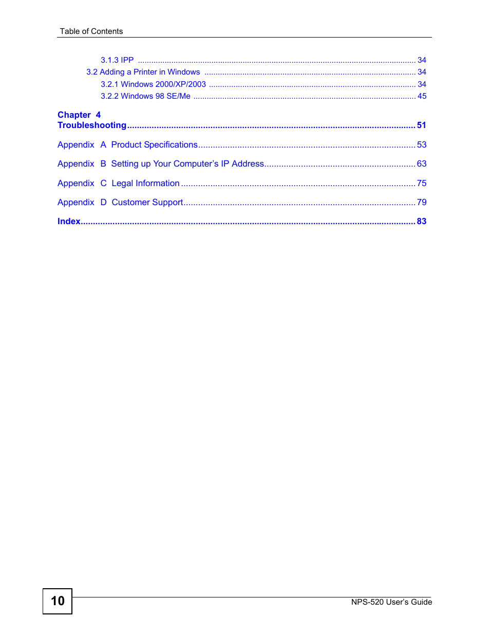 ZyXEL Communications NPS-520 User Manual | Page 10 / 84