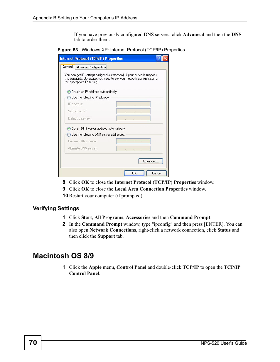 Macintosh os 8/9 | ZyXEL Communications NPS-520 User Manual | Page 70 / 84