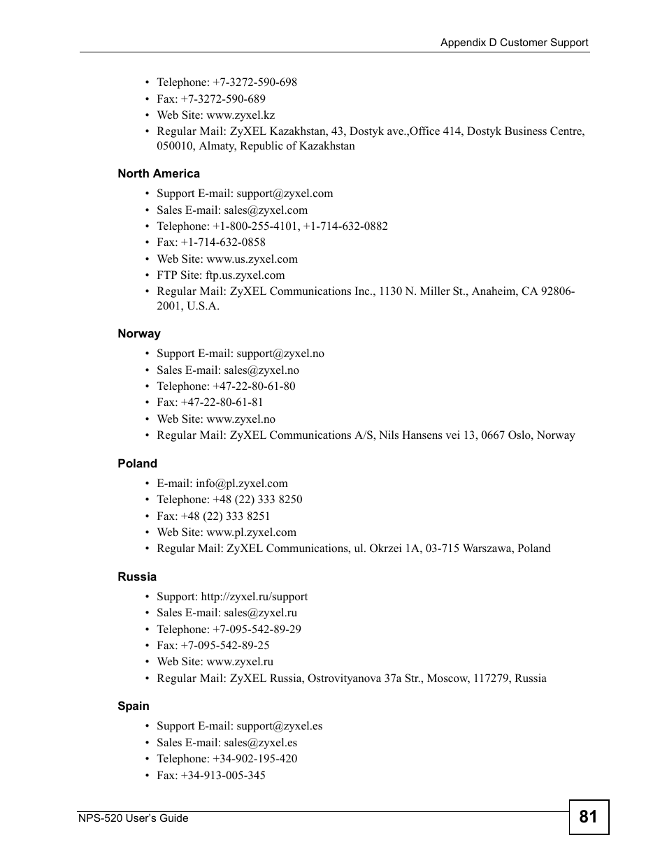 ZyXEL Communications NPS-520 User Manual | Page 81 / 84