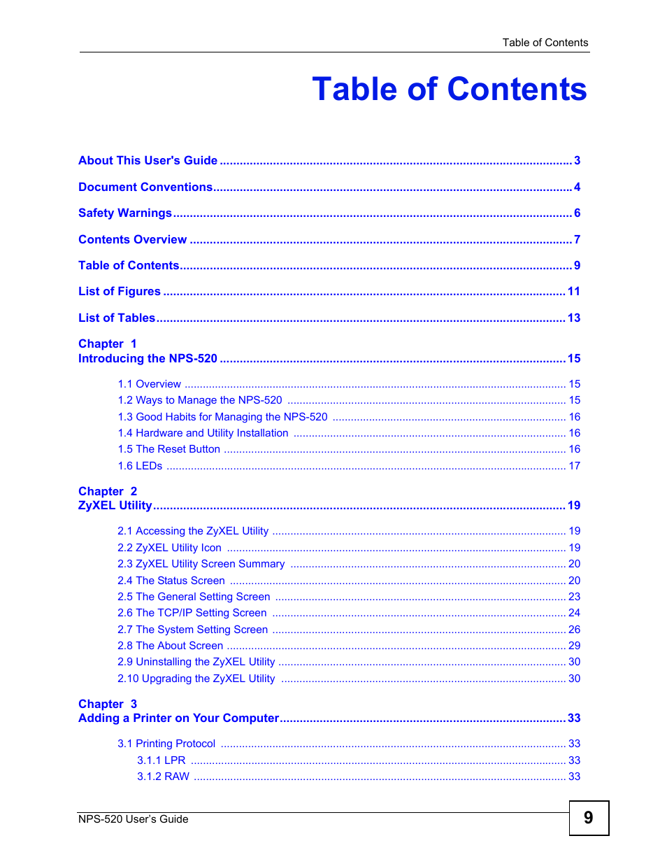 ZyXEL Communications NPS-520 User Manual | Page 9 / 84