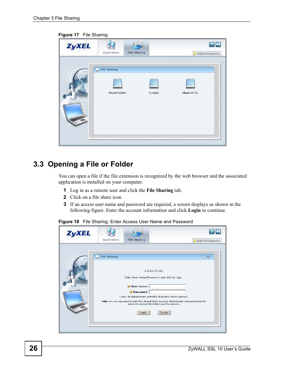 3 opening a file or folder | ZyXEL Communications ZyWALL SSL 10 User Manual | Page 26 / 64