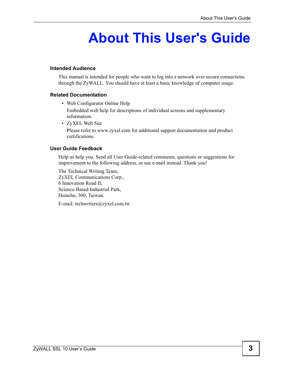 About this user's guide | ZyXEL Communications ZyWALL SSL 10 User Manual | Page 3 / 64