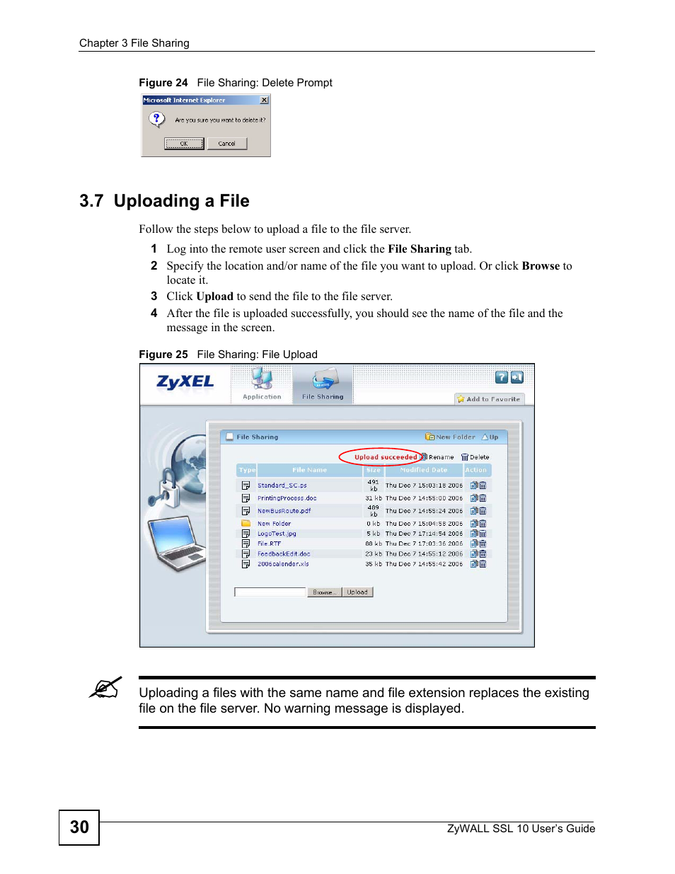 7 uploading a file | ZyXEL Communications ZyWALL SSL 10 User Manual | Page 30 / 64