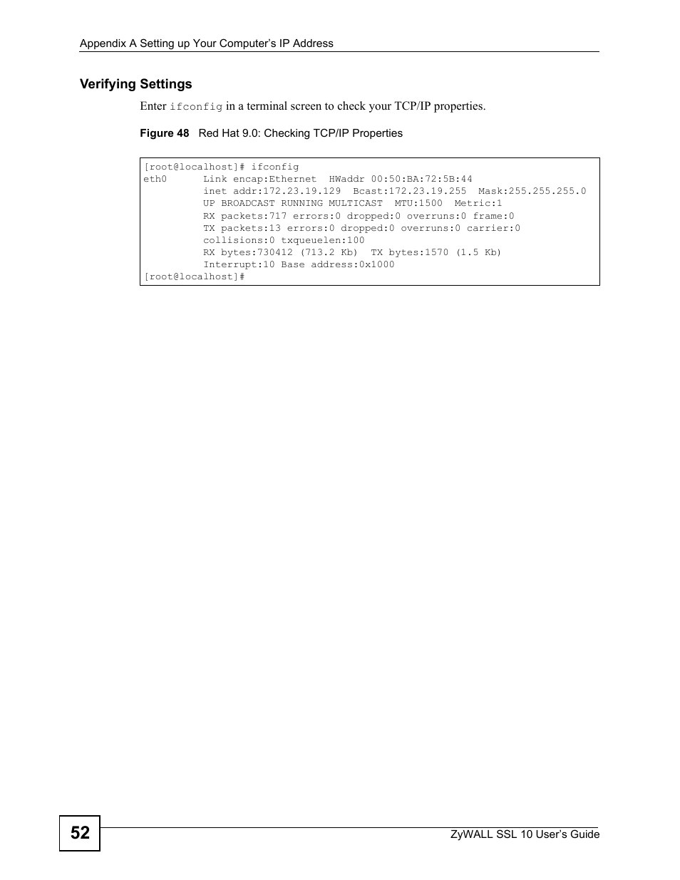 Figure 48 red hat 9.0: checking tcp/ip properties | ZyXEL Communications ZyWALL SSL 10 User Manual | Page 52 / 64