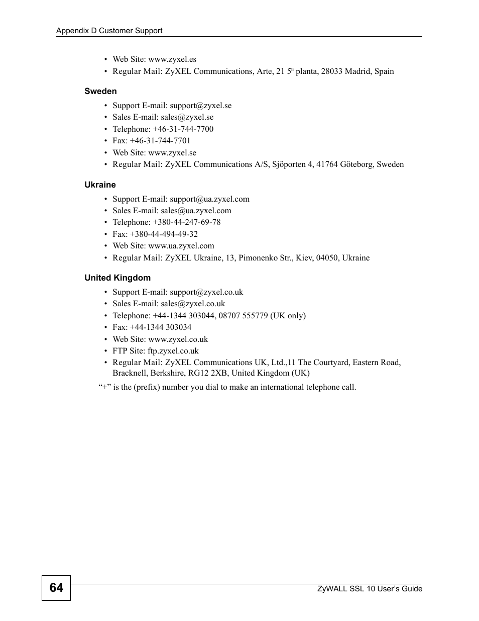 ZyXEL Communications ZyWALL SSL 10 User Manual | Page 64 / 64