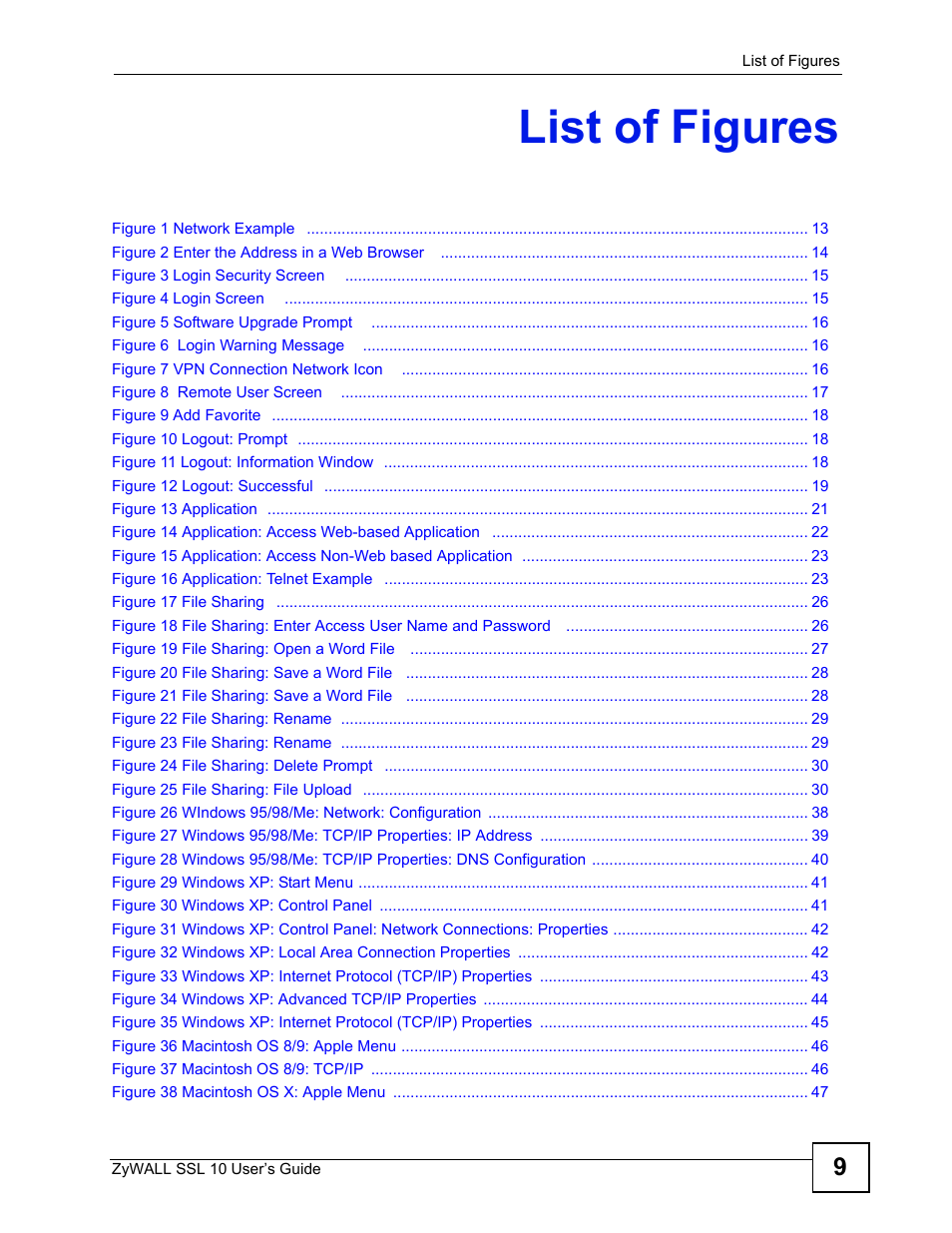 List of figures | ZyXEL Communications ZyWALL SSL 10 User Manual | Page 9 / 64