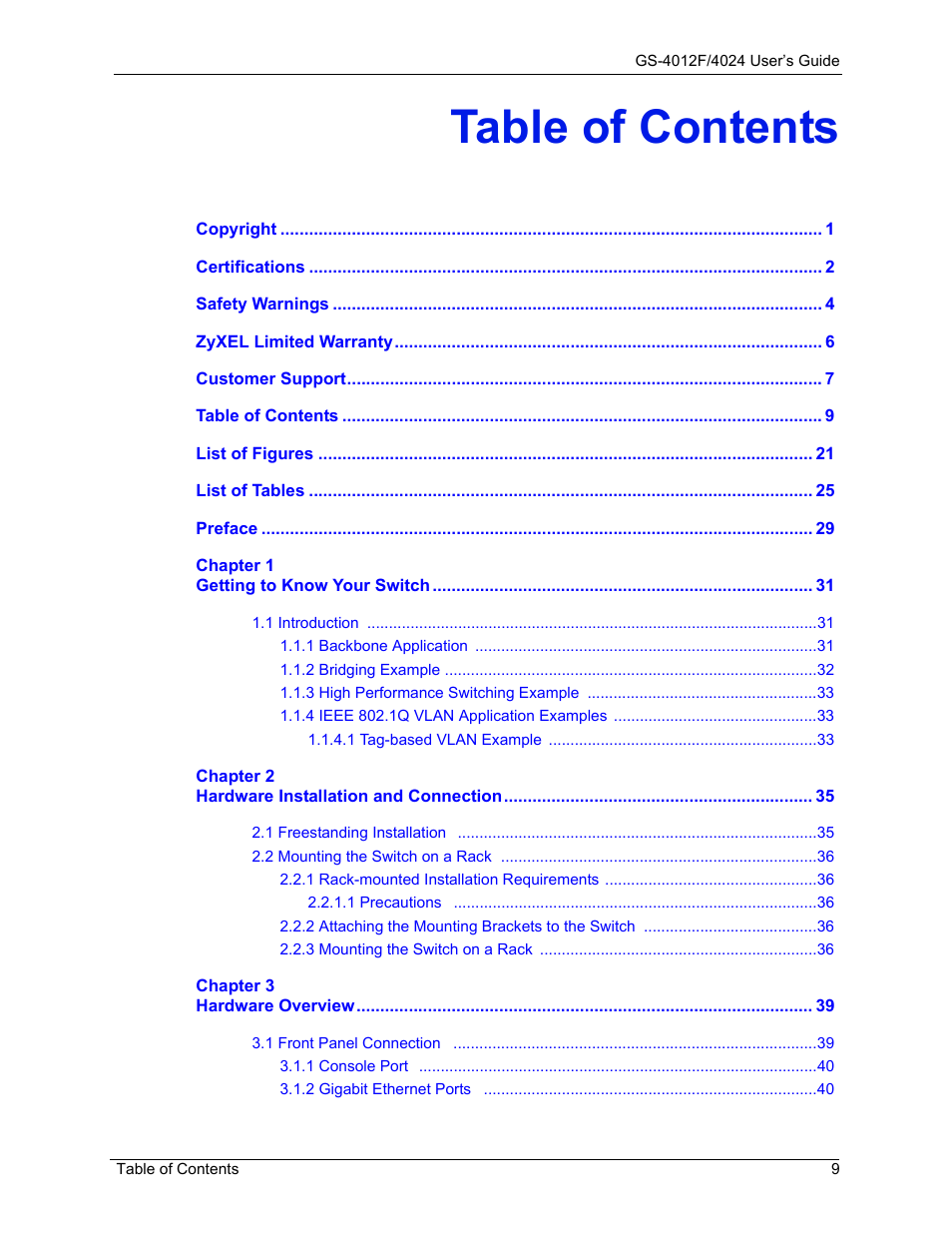 ZyXEL Communications GS-4012F/4024 User Manual | Page 10 / 363