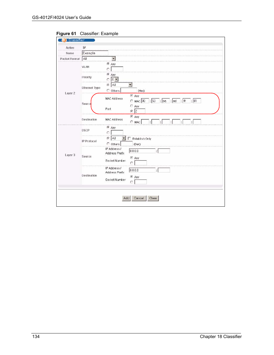 Figure 61 classifier: example | ZyXEL Communications GS-4012F/4024 User Manual | Page 135 / 363