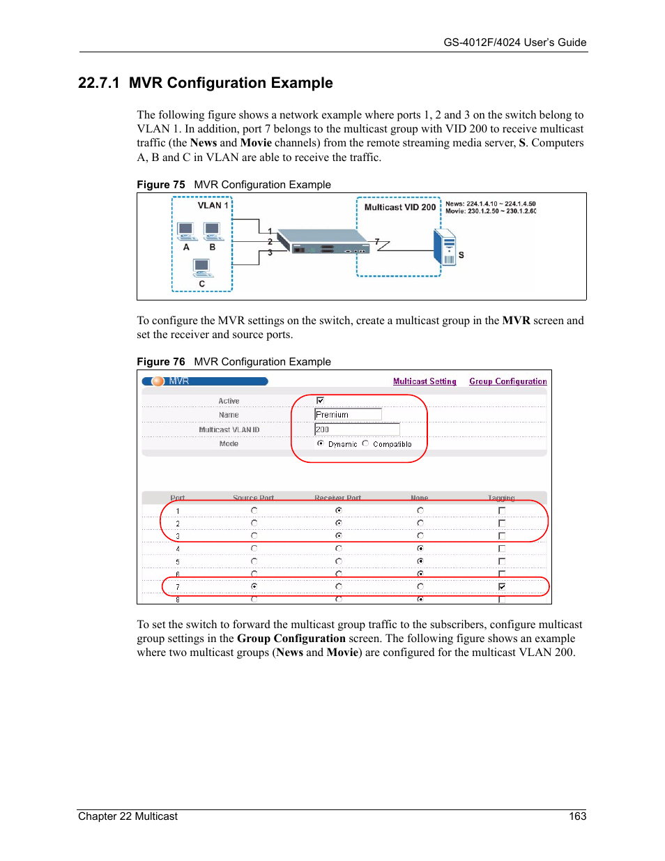 1 mvr configuration example | ZyXEL Communications GS-4012F/4024 User Manual | Page 164 / 363