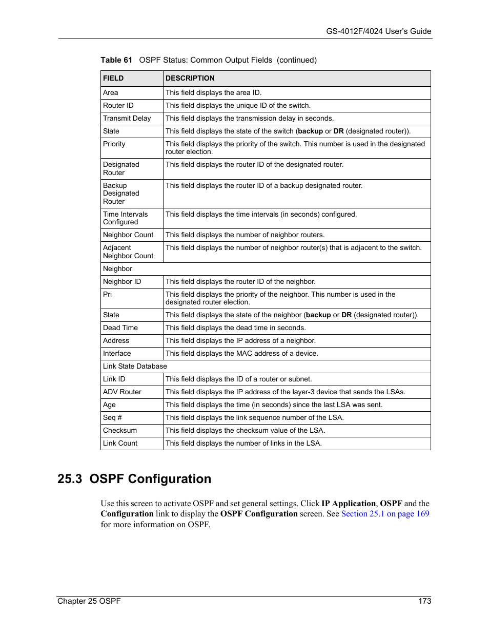 3 ospf configuration | ZyXEL Communications GS-4012F/4024 User Manual | Page 174 / 363