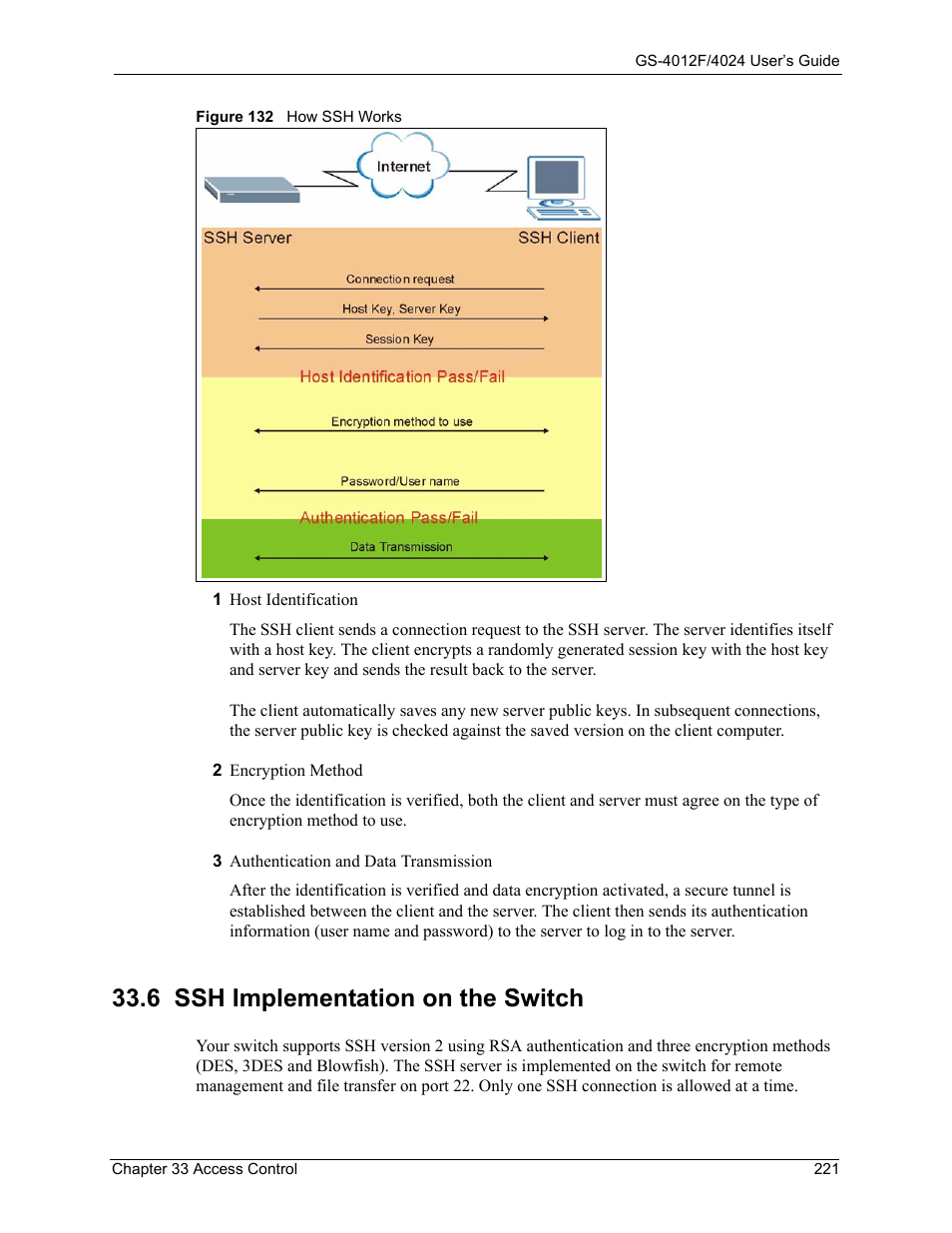6 ssh implementation on the switch, Figure 132 how ssh works | ZyXEL Communications GS-4012F/4024 User Manual | Page 222 / 363