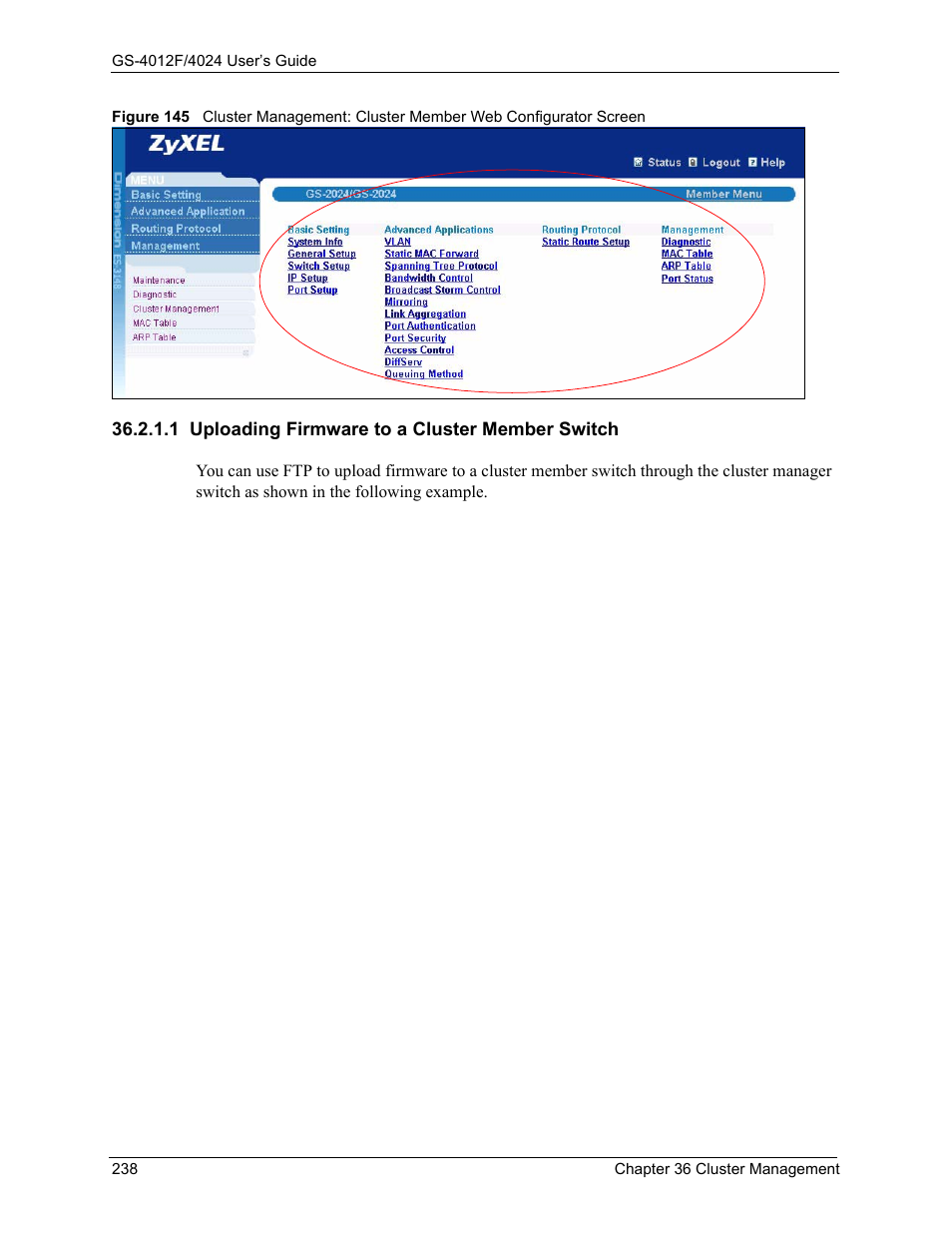 1 uploading firmware to a cluster member switch | ZyXEL Communications GS-4012F/4024 User Manual | Page 239 / 363