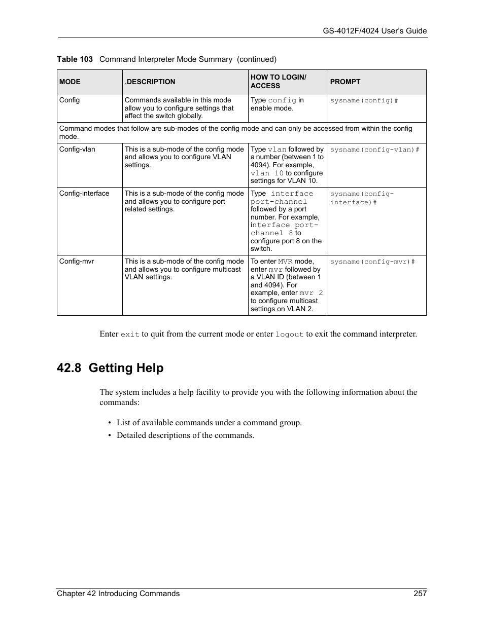 8 getting help | ZyXEL Communications GS-4012F/4024 User Manual | Page 258 / 363