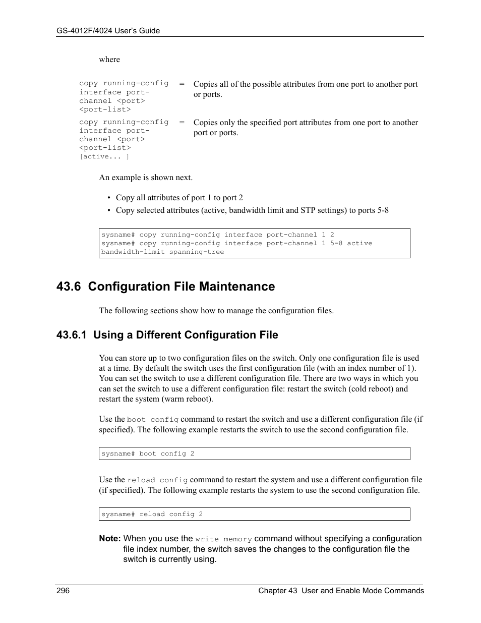 6 configuration file maintenance, 1 using a different configuration file | ZyXEL Communications GS-4012F/4024 User Manual | Page 297 / 363