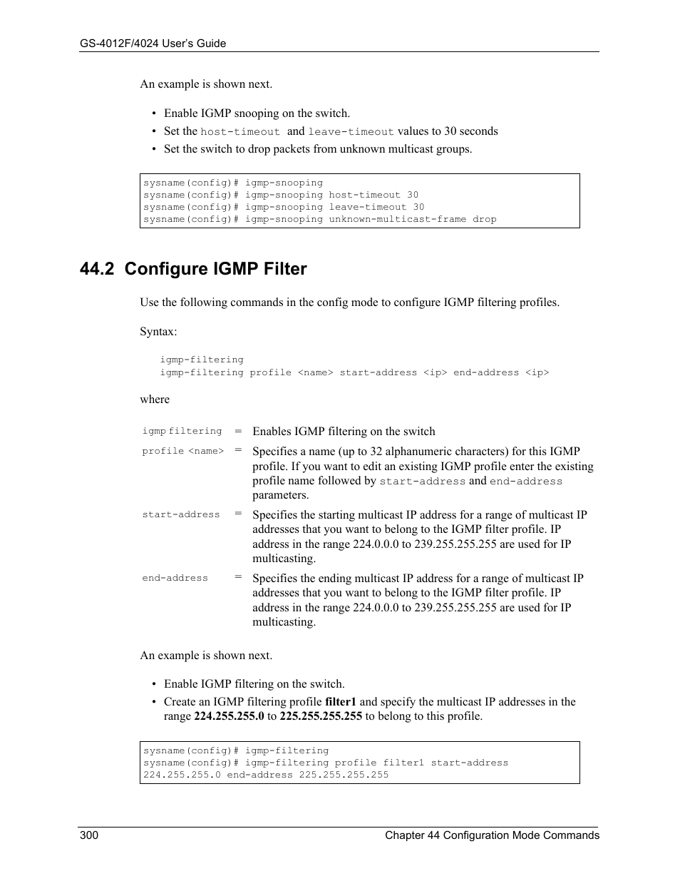 2 configure igmp filter | ZyXEL Communications GS-4012F/4024 User Manual | Page 301 / 363