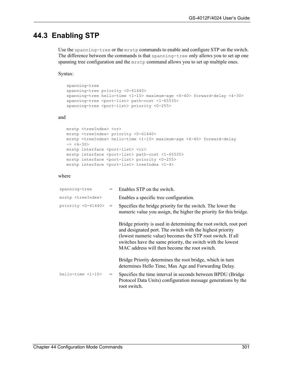 3 enabling stp | ZyXEL Communications GS-4012F/4024 User Manual | Page 302 / 363