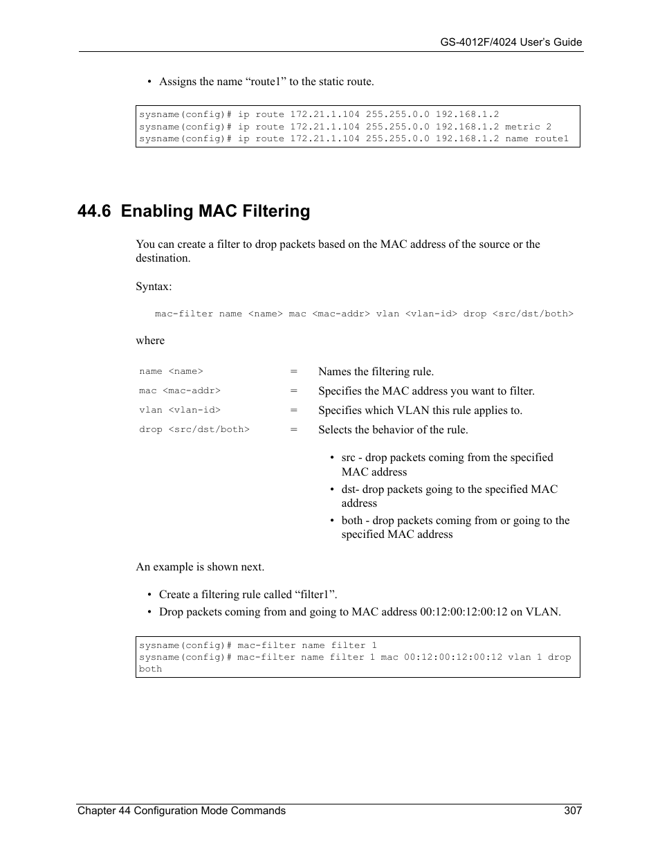 6 enabling mac filtering | ZyXEL Communications GS-4012F/4024 User Manual | Page 308 / 363