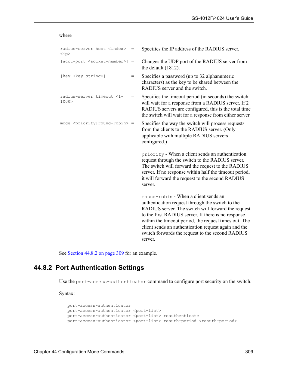 2 port authentication settings | ZyXEL Communications GS-4012F/4024 User Manual | Page 310 / 363