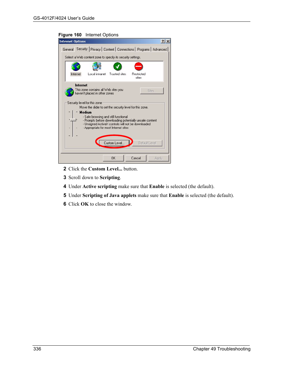 Figure 160 internet options | ZyXEL Communications GS-4012F/4024 User Manual | Page 337 / 363