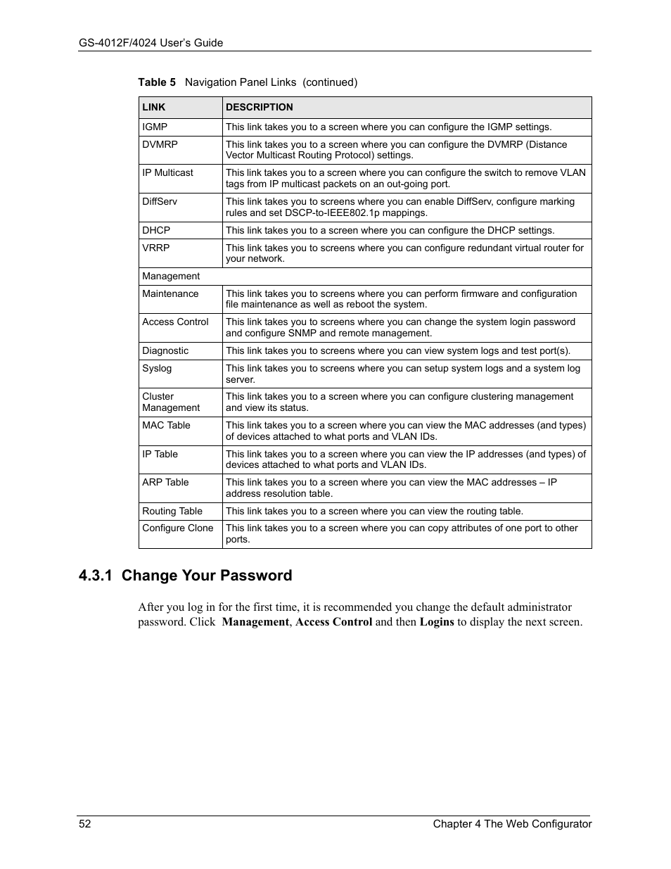 1 change your password | ZyXEL Communications GS-4012F/4024 User Manual | Page 53 / 363