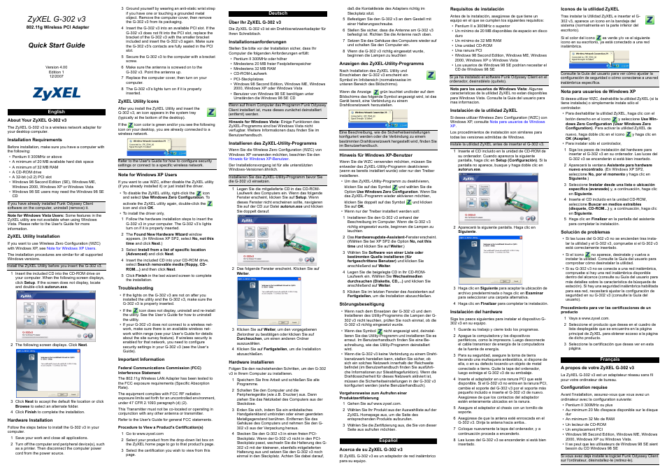 ZyXEL Communications G-302 V3 User Manual | 3 pages