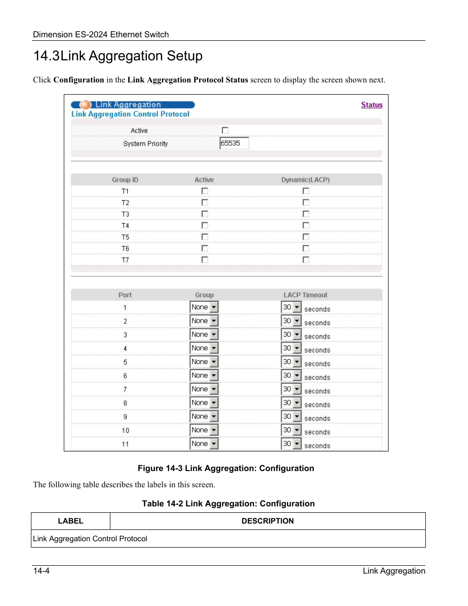 Link aggregation setup, 3 link aggregation setup | ZyXEL Communications ZyXEL Dimension ES-2024 User Manual | Page 102 / 195