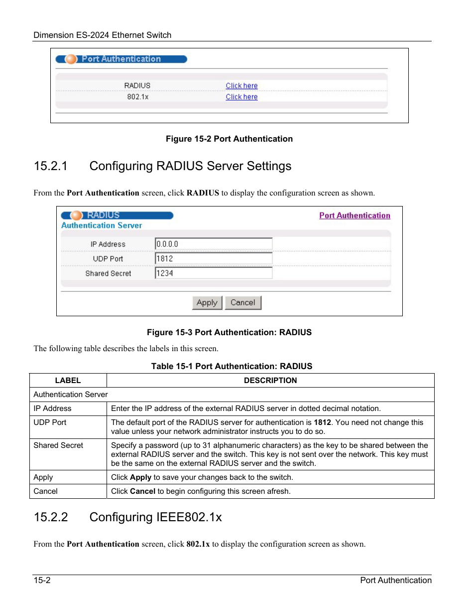 1 configuring radius server settings | ZyXEL Communications ZyXEL Dimension ES-2024 User Manual | Page 106 / 195