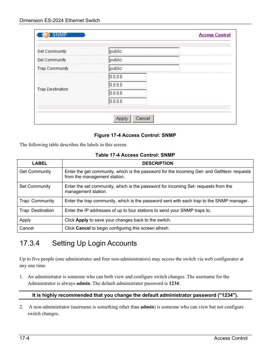 4 setting up login accounts | ZyXEL Communications ZyXEL Dimension ES-2024 User Manual | Page 116 / 195