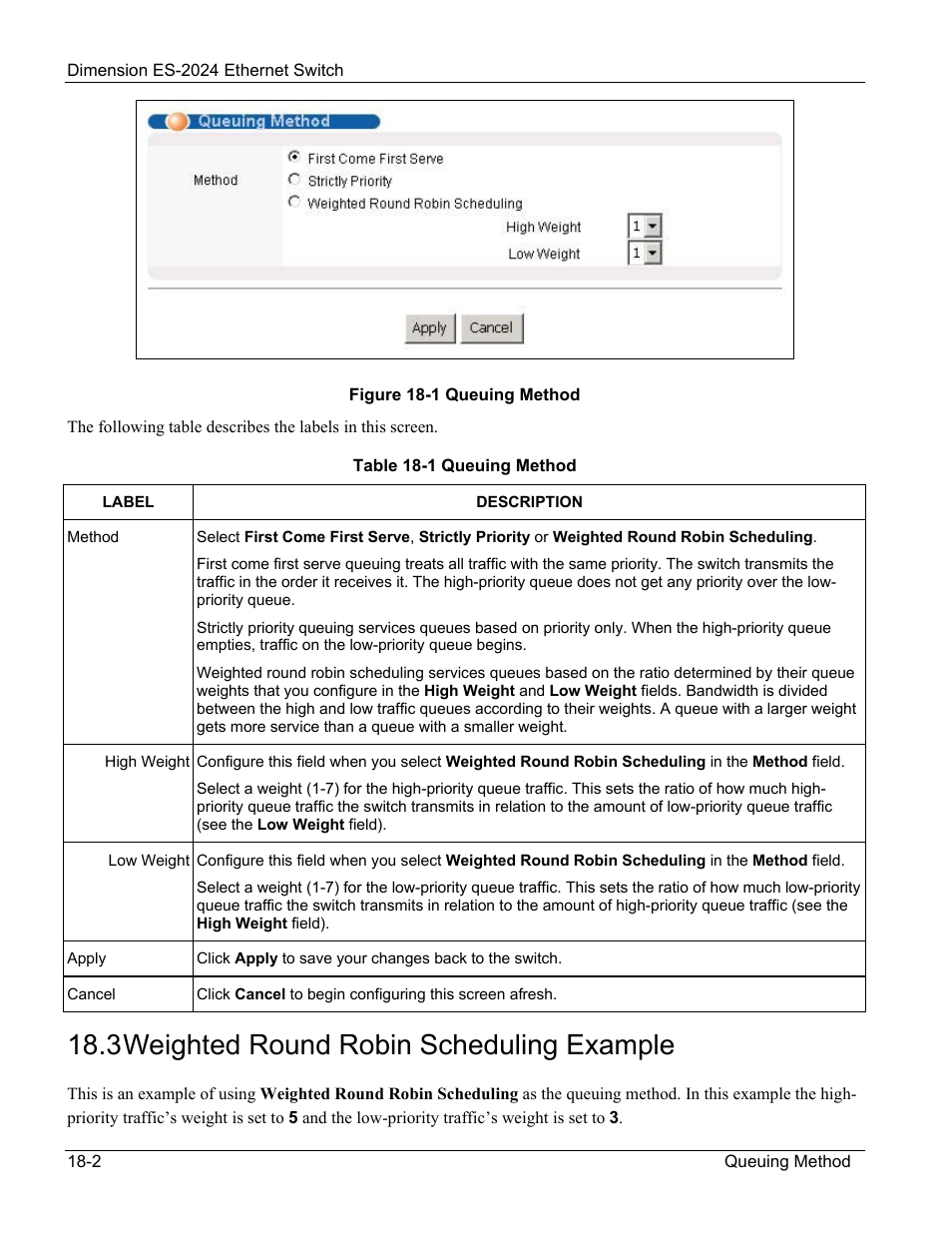 Weighted round robin scheduling example, 3 weighted round robin scheduling example | ZyXEL Communications ZyXEL Dimension ES-2024 User Manual | Page 122 / 195