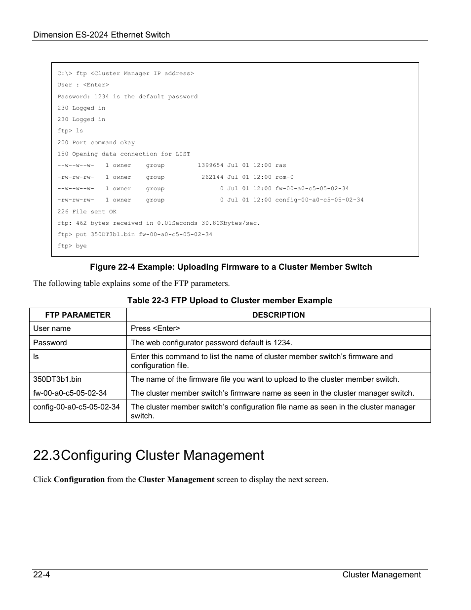 Configuring cluster management, 3 configuring cluster management | ZyXEL Communications ZyXEL Dimension ES-2024 User Manual | Page 142 / 195