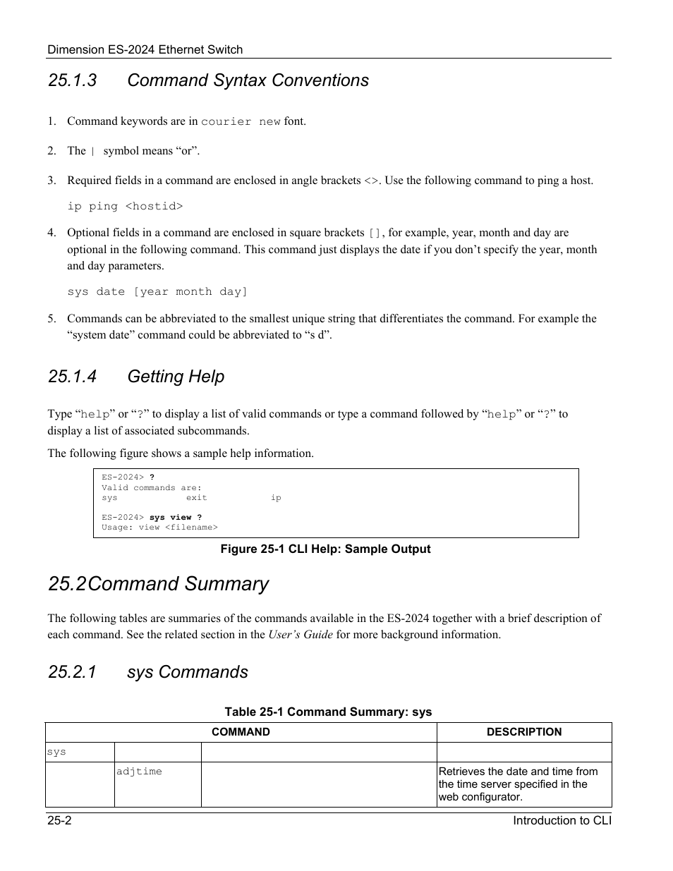Command summary, 2 command summary, 3 command syntax conventions | 4 getting help, 1 sys commands | ZyXEL Communications ZyXEL Dimension ES-2024 User Manual | Page 152 / 195