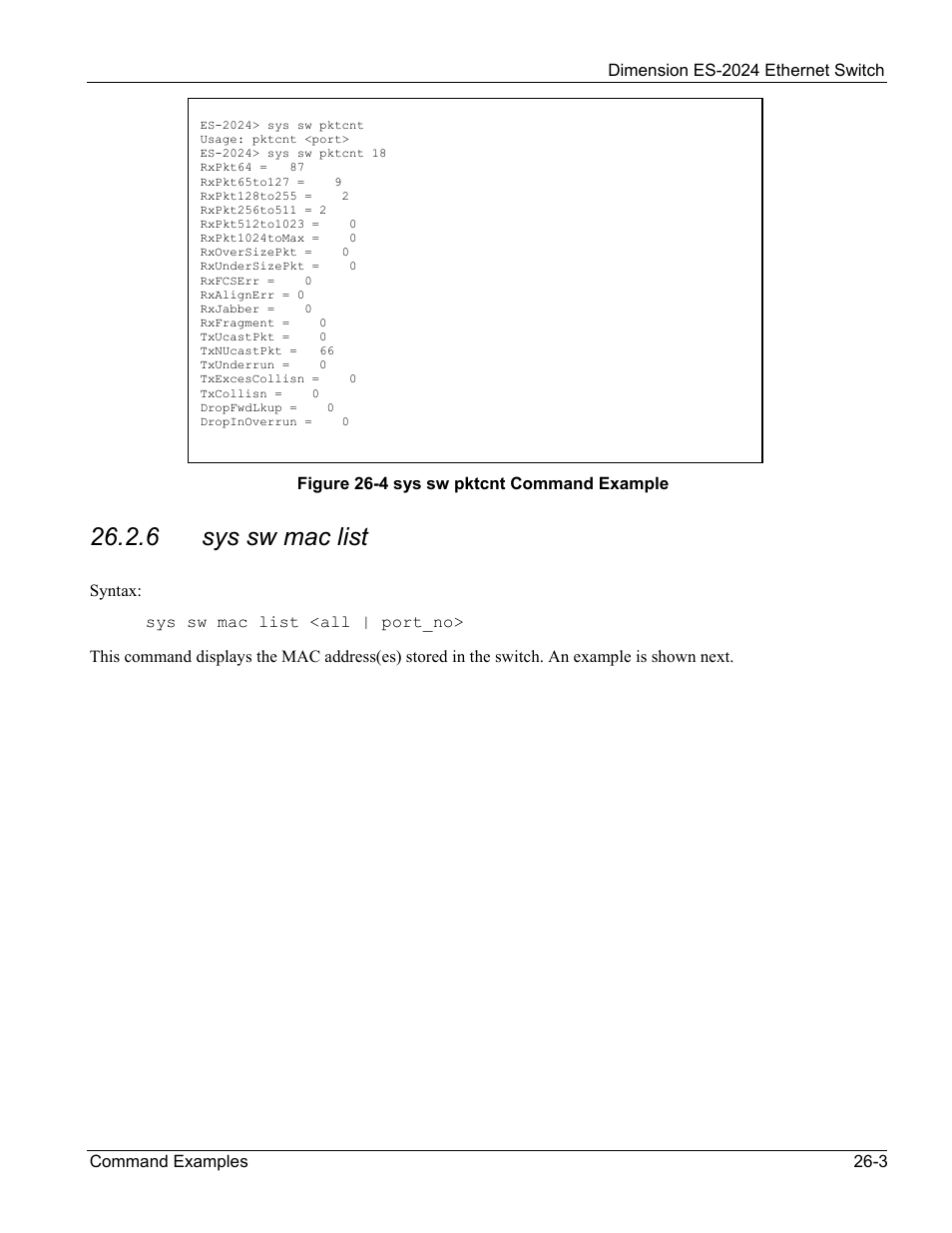 6 sys sw mac list | ZyXEL Communications ZyXEL Dimension ES-2024 User Manual | Page 167 / 195