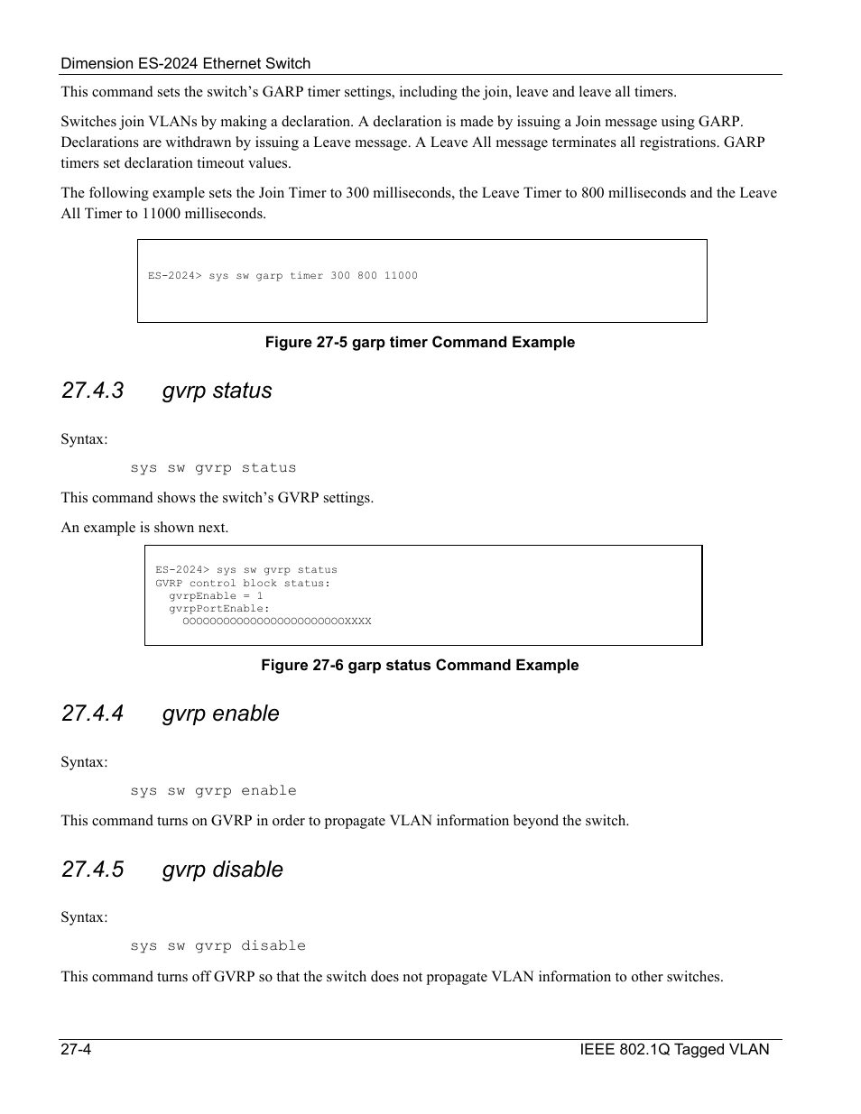 3 gvrp status, 4 gvrp enable, 5 gvrp disable | ZyXEL Communications ZyXEL Dimension ES-2024 User Manual | Page 176 / 195