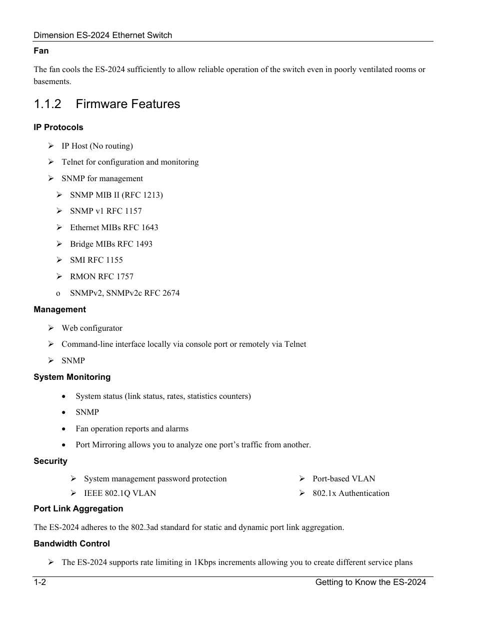 2 firmware features | ZyXEL Communications ZyXEL Dimension ES-2024 User Manual | Page 22 / 195