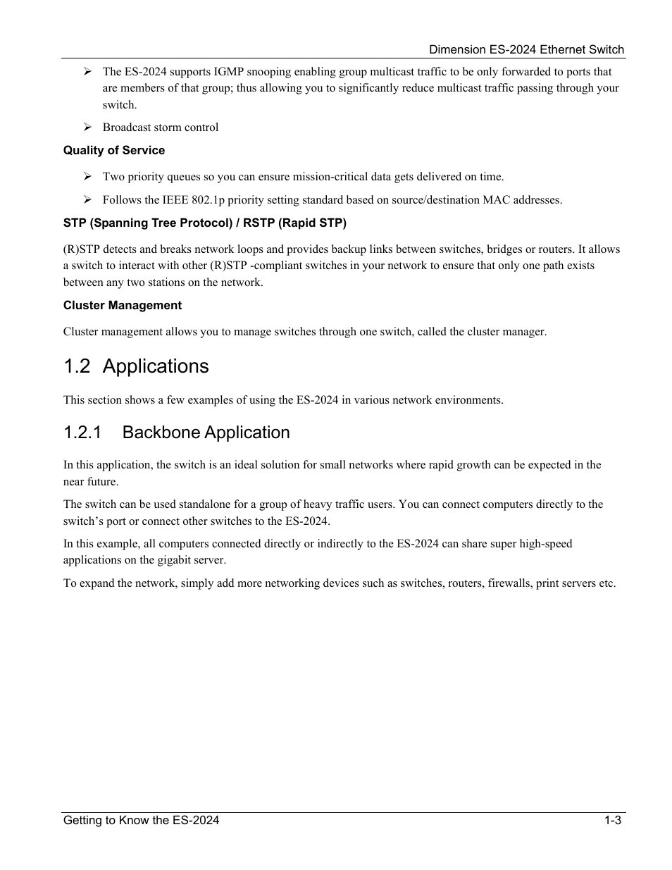 Applications, 2 applications, 1 backbone application | ZyXEL Communications ZyXEL Dimension ES-2024 User Manual | Page 23 / 195