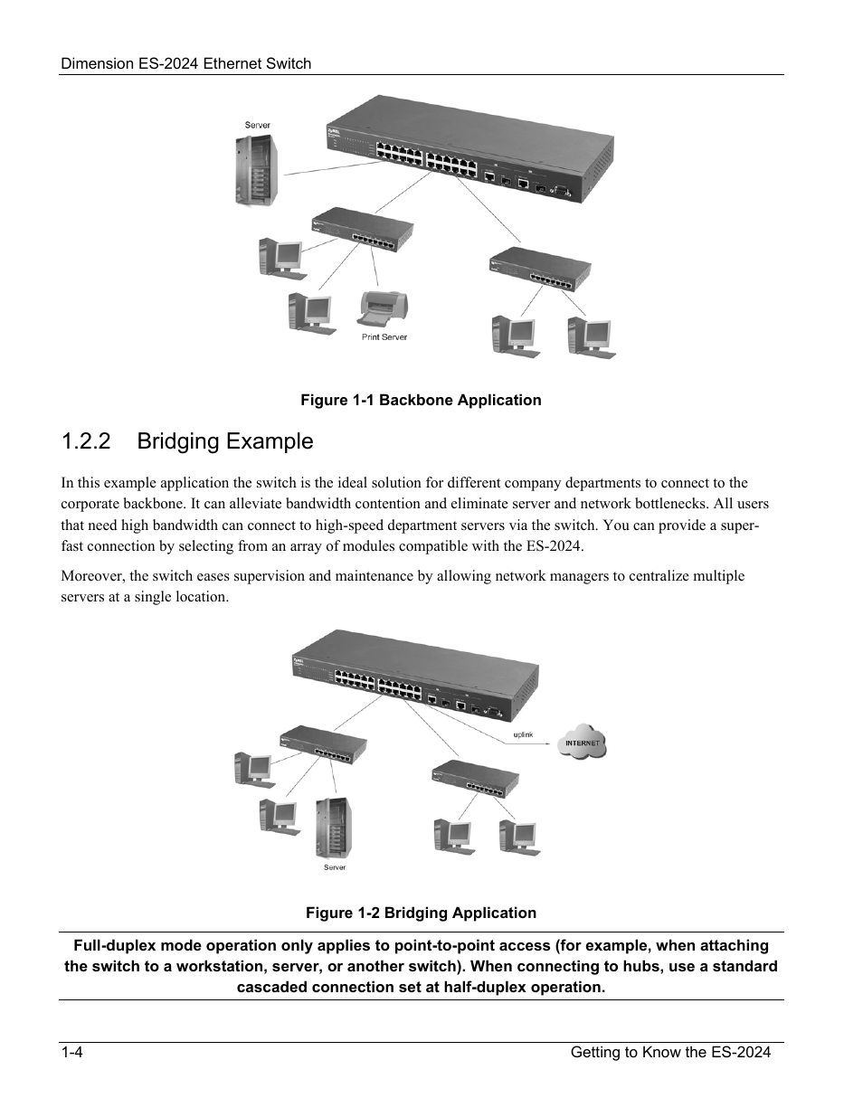 2 bridging example | ZyXEL Communications ZyXEL Dimension ES-2024 User Manual | Page 24 / 195