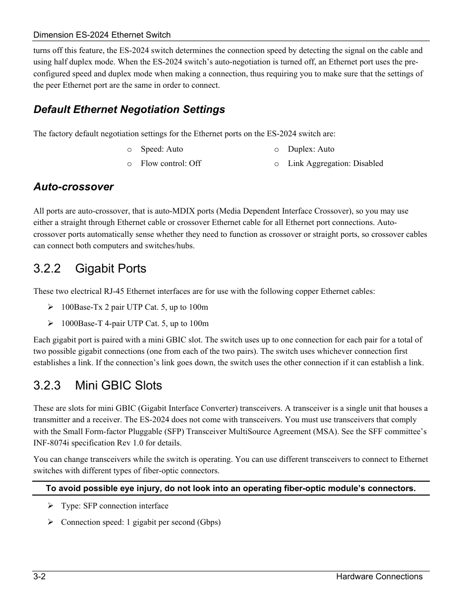 2 gigabit ports, 3 mini gbic slots | ZyXEL Communications ZyXEL Dimension ES-2024 User Manual | Page 32 / 195